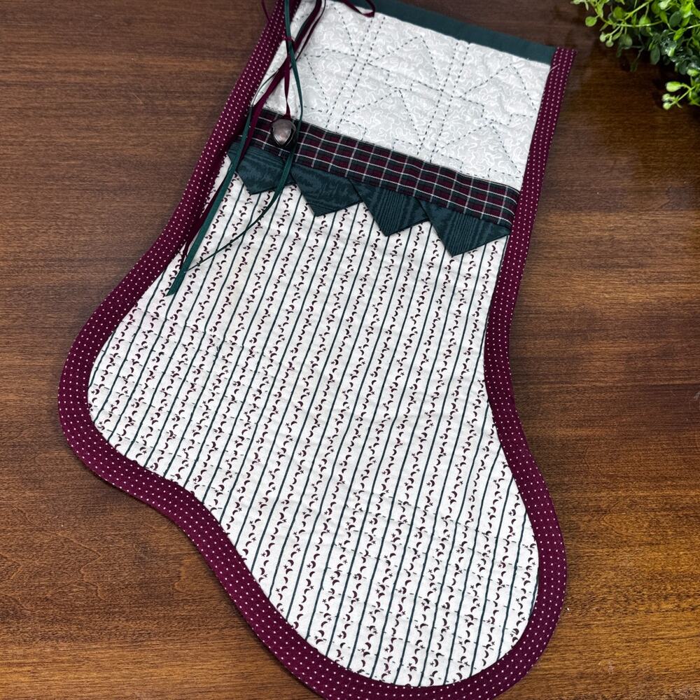 Handmade Quilted Christmas Stocking Red Green 16 inches